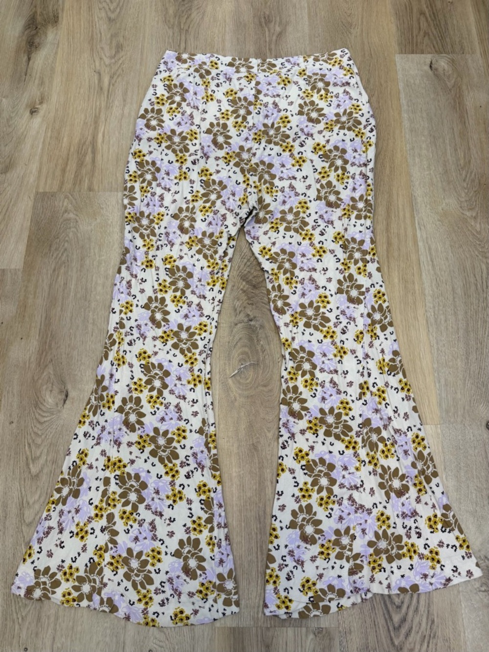 Free People Floral Bell Bottom Pants in White, Brown & Lavender - Picture 2 of 7